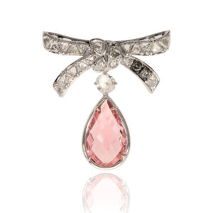 Diamonds and Briolette-cut pink Tourmaline brooch