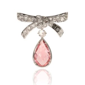 Diamonds and Briolette-cut pink Tourmaline brooch