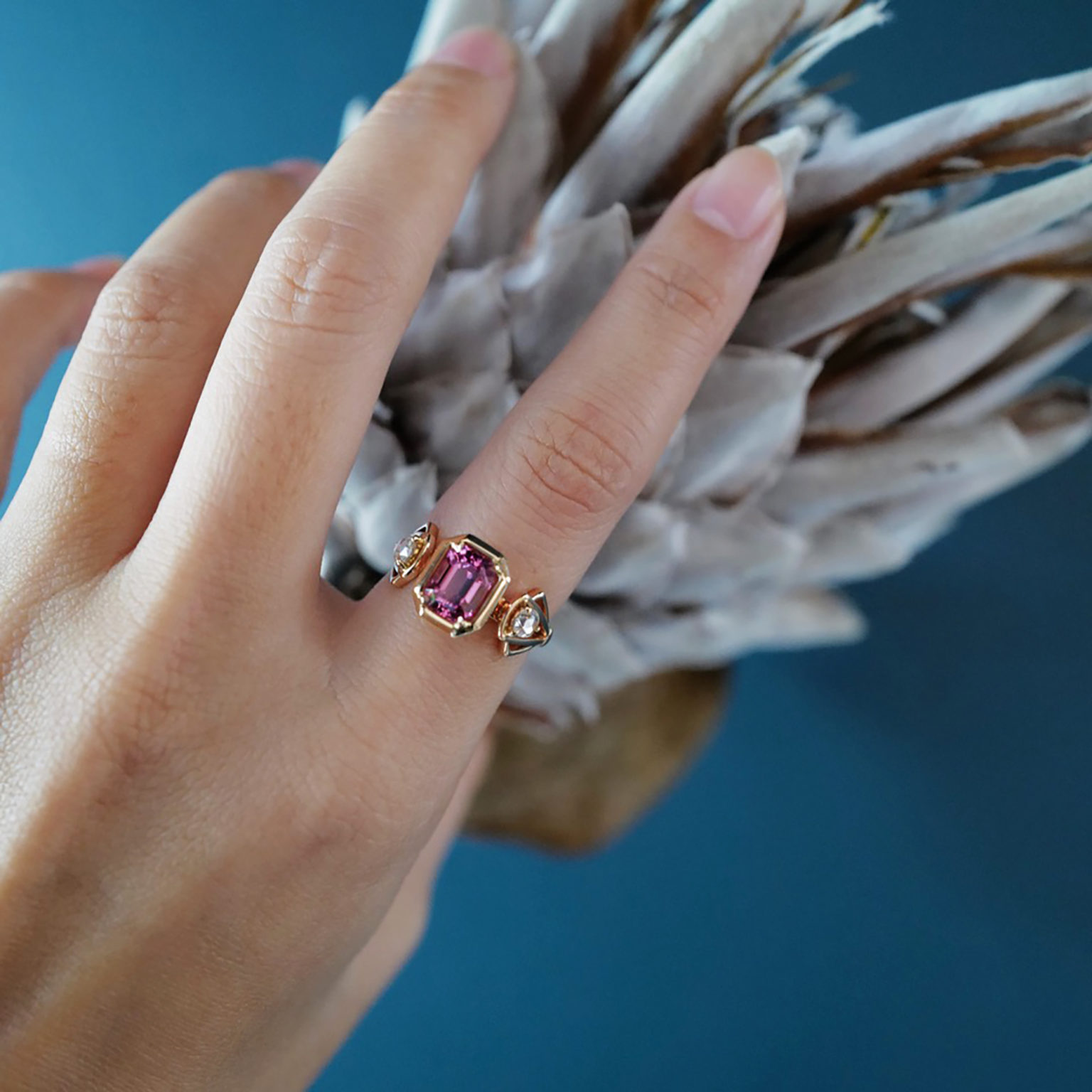 Spinel Ring with Diamonds