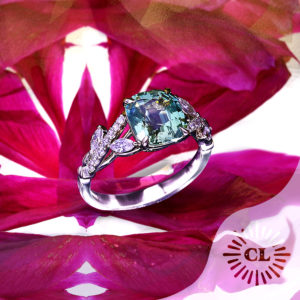 Bespoke greenish-blue sapphire engagement ring