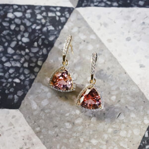 Bespoke dangle earrings featuring super bright pink tourmalines.