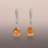 J hoop earrings with Mandarin Garnet Drops