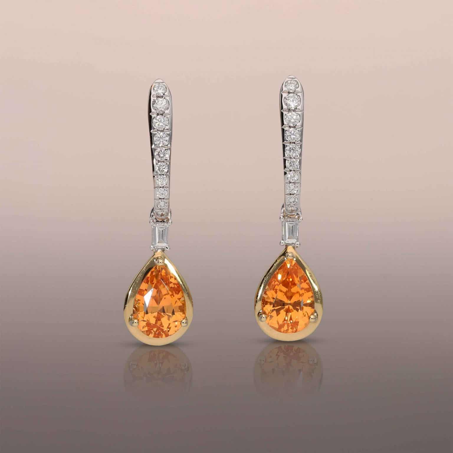 J hoop earrings with Mandarin Garnet Drops