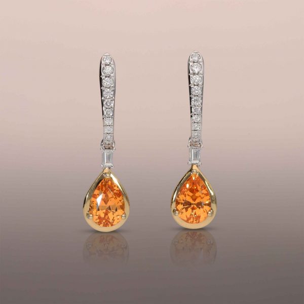 J hoop earrings with Mandarin Garnet Drops