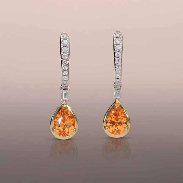 J hoop earrings with Mandarin Garnet Drops
