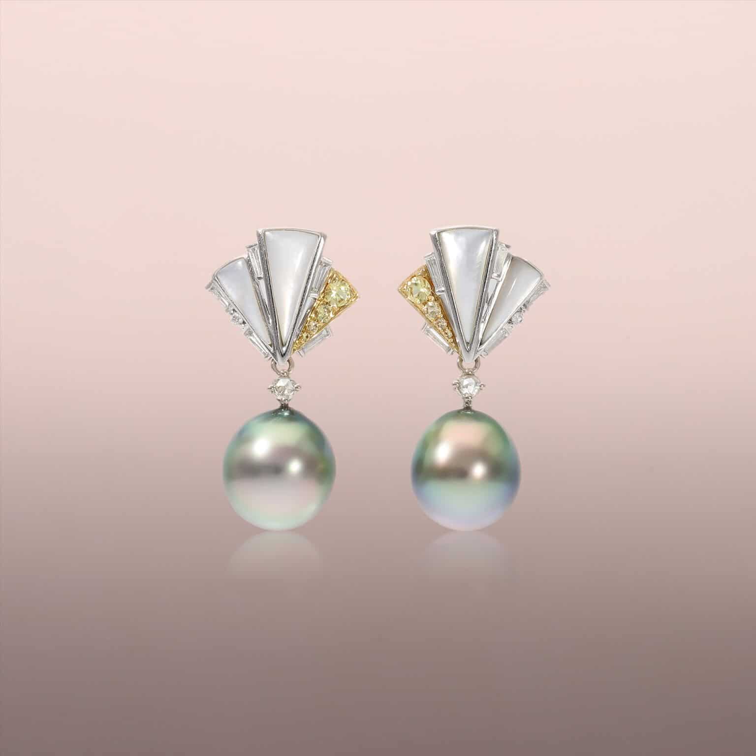 Pistachio-Grey Tahitian Pearl Drops