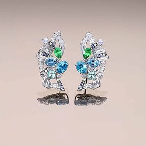 Blue Zircon and Tsavorite Butterfly Earrings