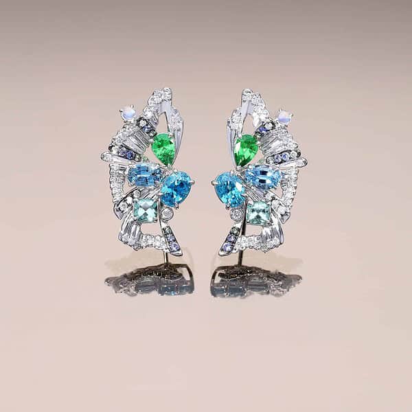 Blue Zircon and Tsavorite Butterfly Earrings