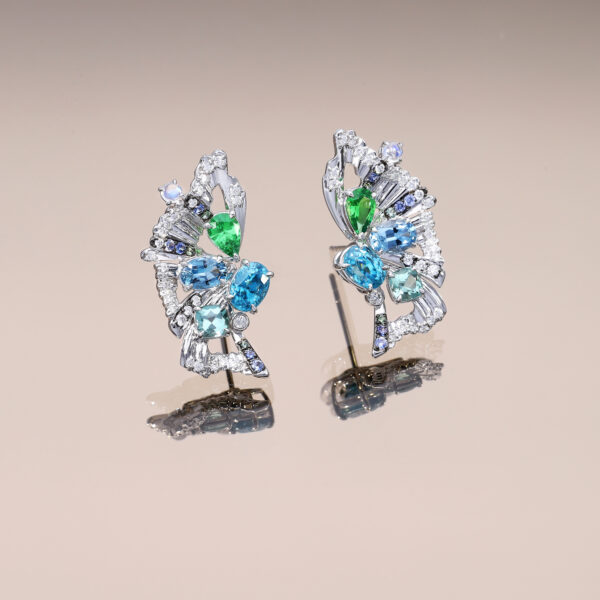 Blue Zircon and Tsavorite Butterfly Earrings