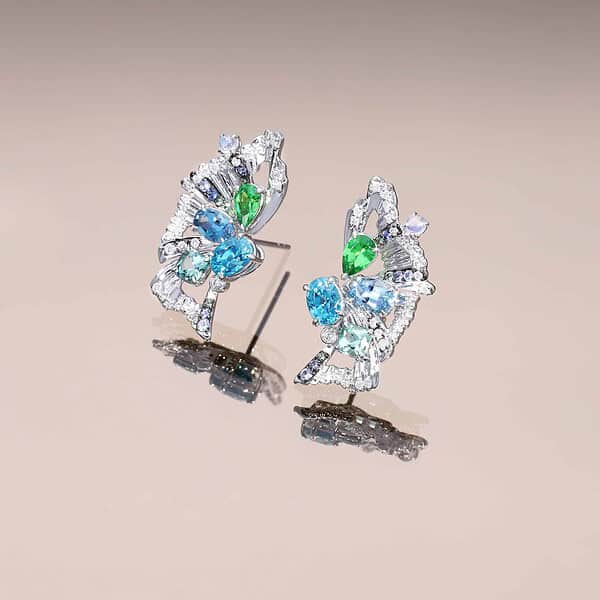 Blue Zircon and Tsavorite Butterfly Earrings