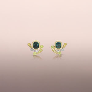 Green Sapphire Earring Studs with Yellow Sapphire Jackets
