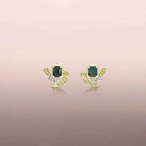 Green Sapphire Earring Studs with Yellow Sapphire Jackets