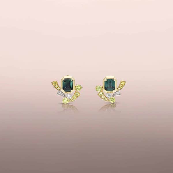Green Sapphire Earring Studs with Yellow Sapphire Jackets