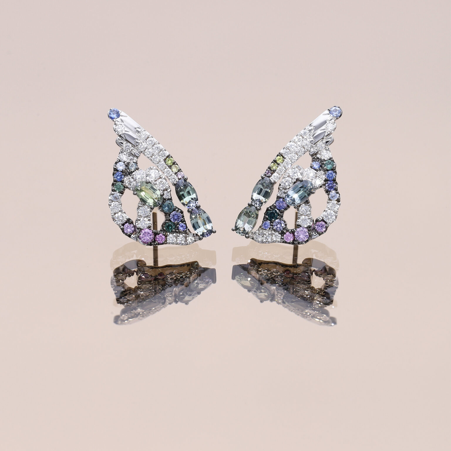 Tanzanite and Sapphire Butterfly Earrings