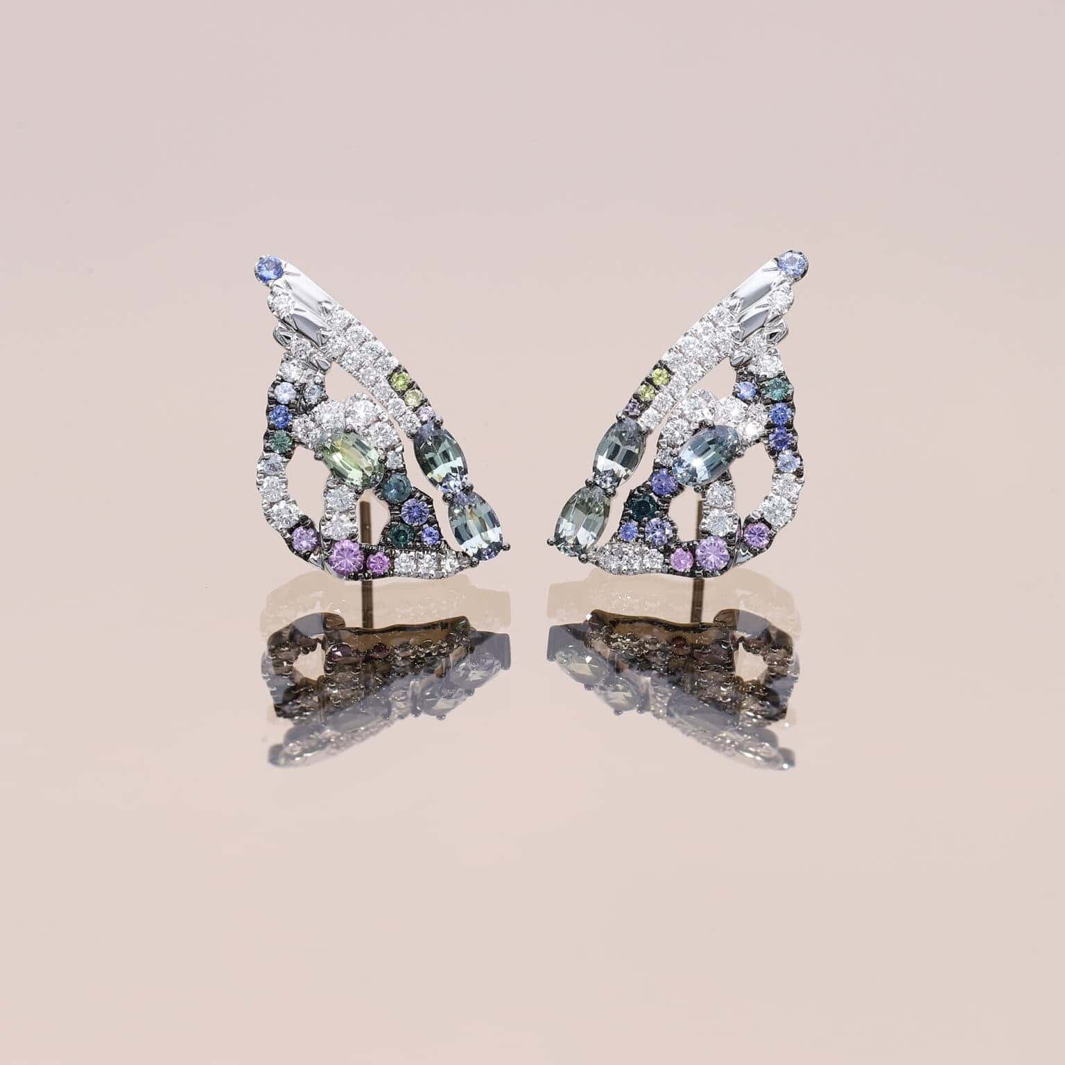 Tanzanite and Sapphire Butterfly Earrings