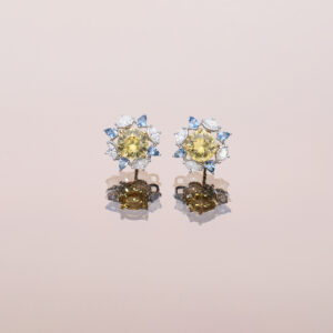 Yellow Zircon Earring Studs with Galaxy Earring Jackets with Aquamarines and Diamonds