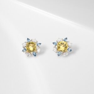 Yellow Zircon Studs with detachable Aquamarine and Diamond Galaxy Jackets