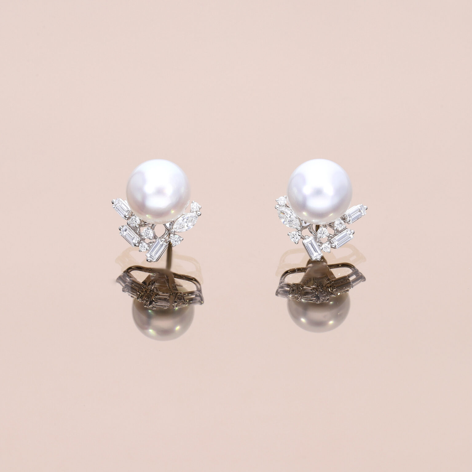 Pearl Earrings with Eclectic Diamond Wing Earring Jackets