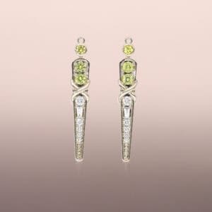 Celestial Wand Earring Pendant in White Gold, Adorned with Yellow Sapphires and Diamonds