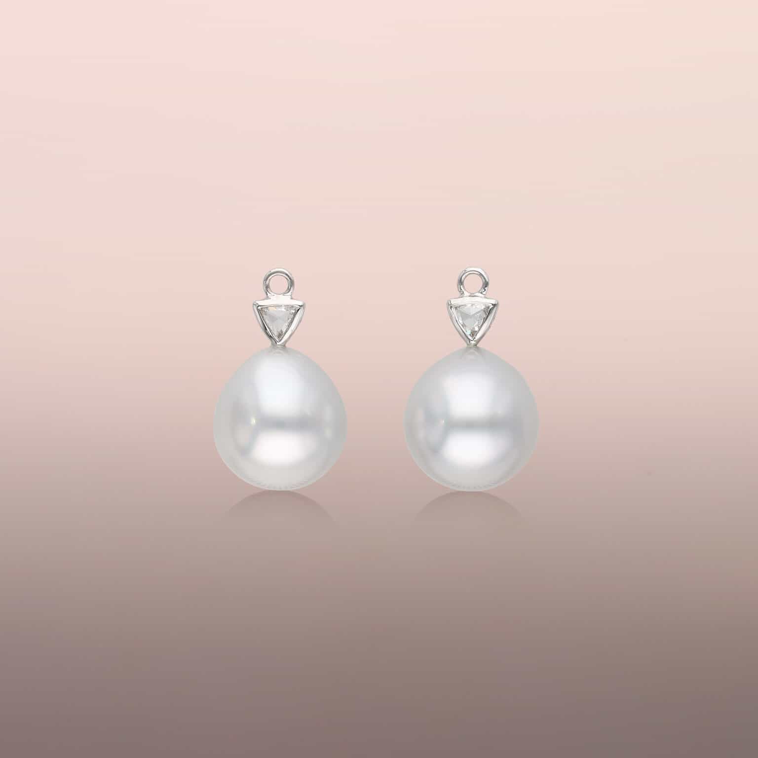 Pearl drops with rose cut trillion diamonds