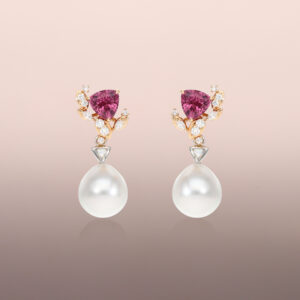 Pearl drops with rose cut trillion diamonds