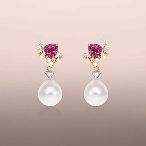 Pearl drops with rose cut trillion diamonds