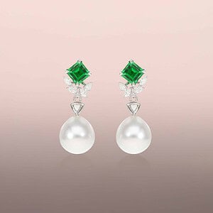 Pearl drops with rose cut trillion diamonds