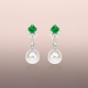 Pearl drop earrings with tapered baguette diamonds