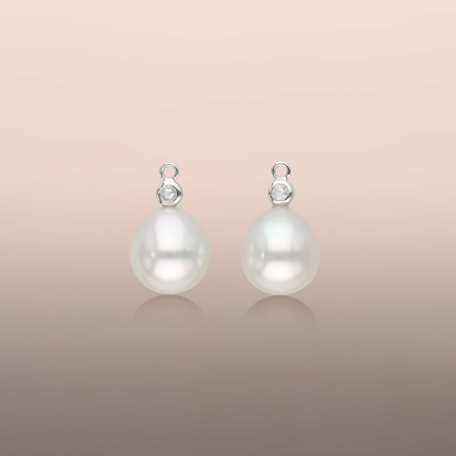 Pearl drop earrings with rose-cut round diamonds