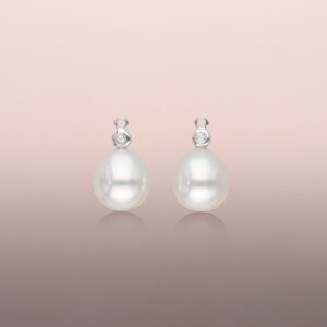 Pearl drop earrings with rose-cut round diamonds