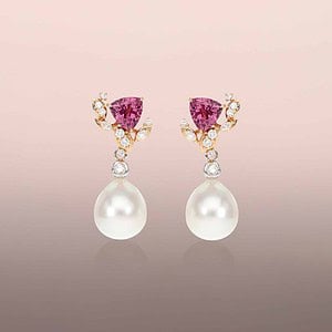Pearl drop earrings with rose-cut round diamonds