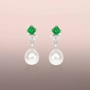 Pearl drop earrings with rose-cut round diamonds