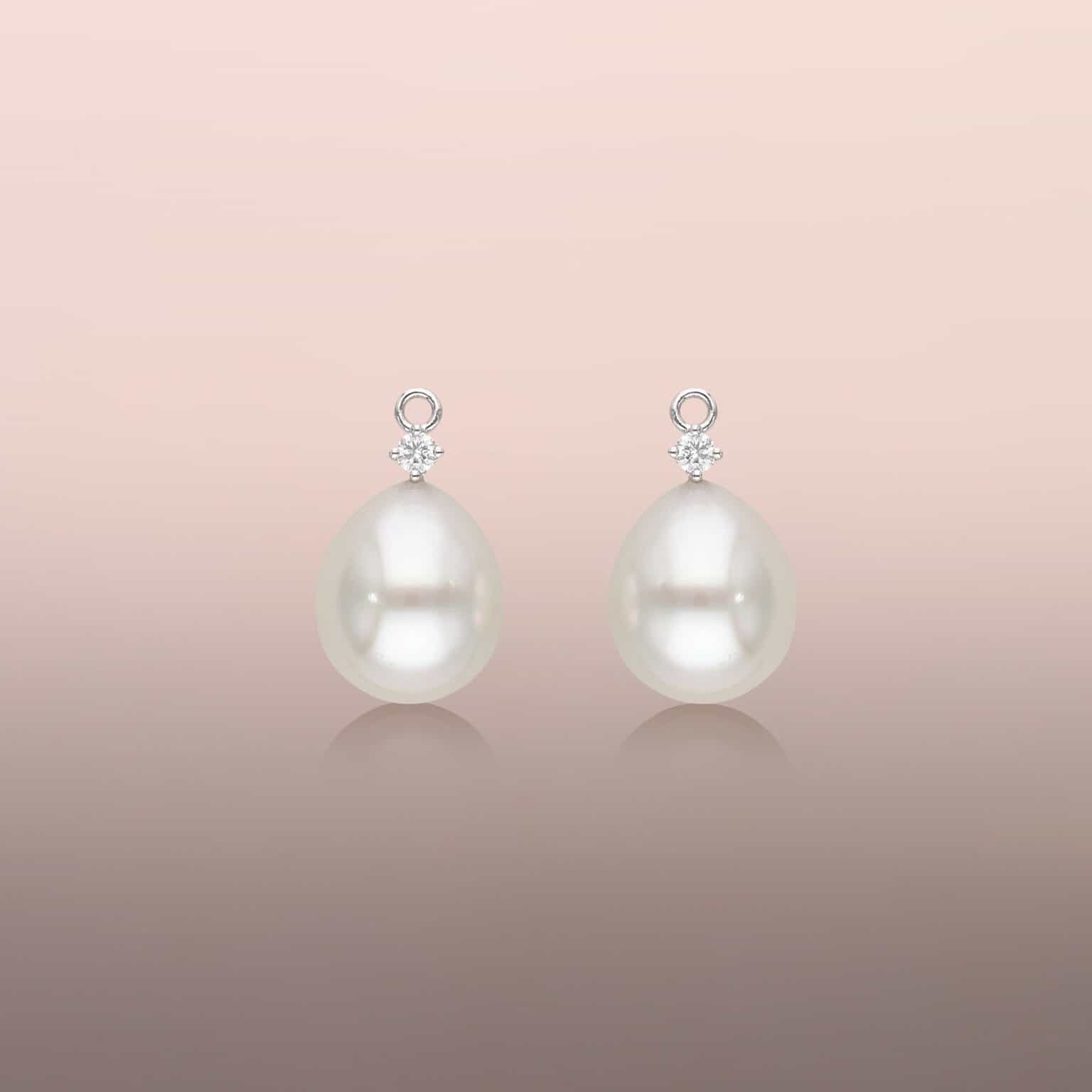 Pearl drop earrings with round brilliant diamonds