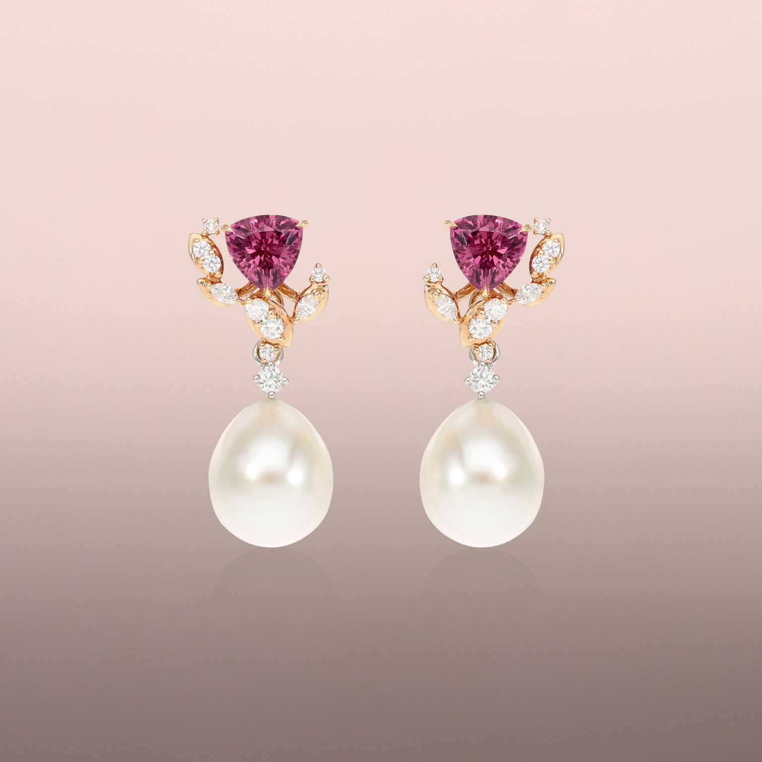 Pearl drop earrings with round brilliant diamonds