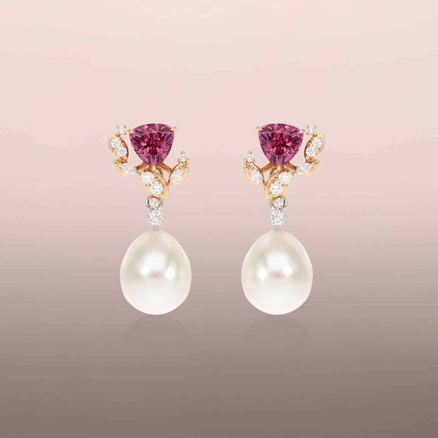 Pearl drop earrings with round brilliant diamonds