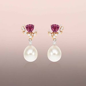 Pearl drop earrings with round brilliant diamonds