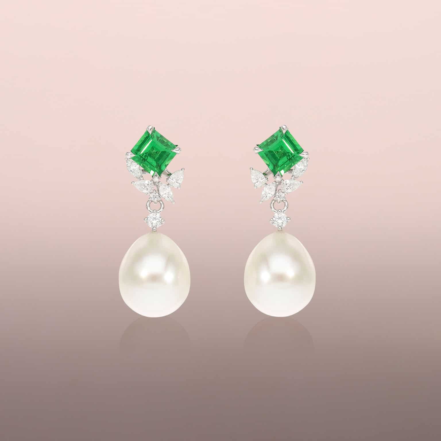 Pearl drop earrings with round brilliant diamonds