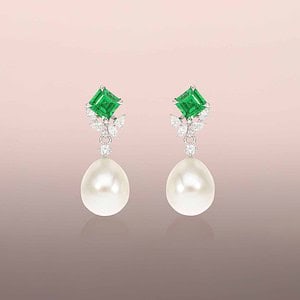 Pearl drop earrings with round brilliant diamonds