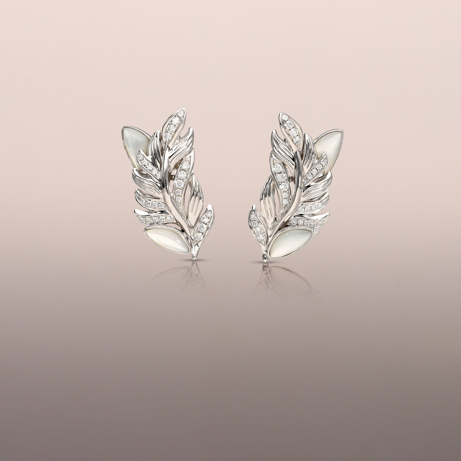 Diamond and Mother-of-Pearl Feather Earrings