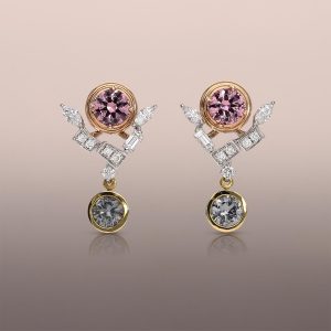 Malaia Garnet Earring Studs with detachable Diamond Jackets and Grey Spinel drops