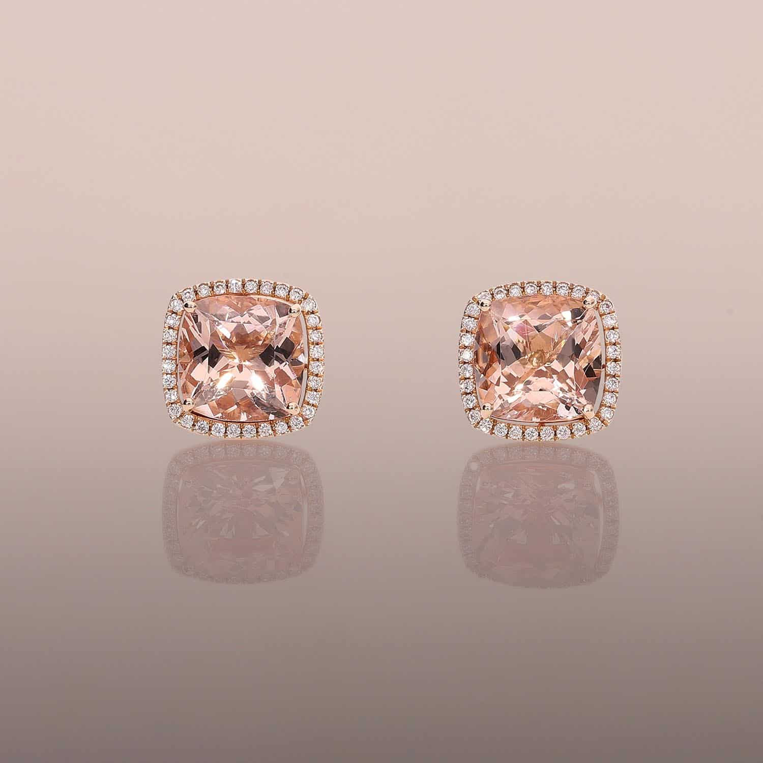 Morganite Earrings with Diamond Halo Jackets