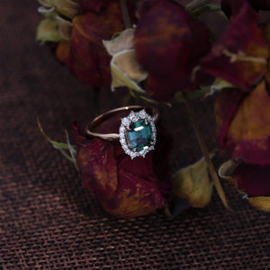 Custom made Teal Sapphire Engagement Ring