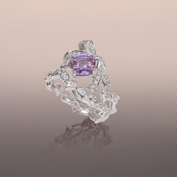 Lavender ribbon ring with WG tulip stack