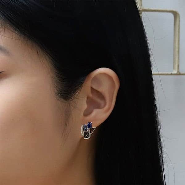 Tanzanite Earring Studs with Grey Mother-of-Pearl Earring Jackets