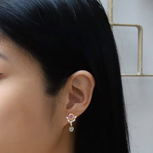 Malaia Garnet Earring Studs with detachable Diamond Jackets and Grey Spinel Drops