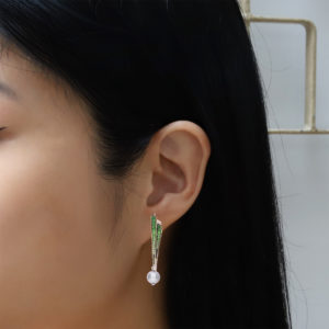 Tsavorite Fan Earrings with Silver Tahitian Pearl Drops