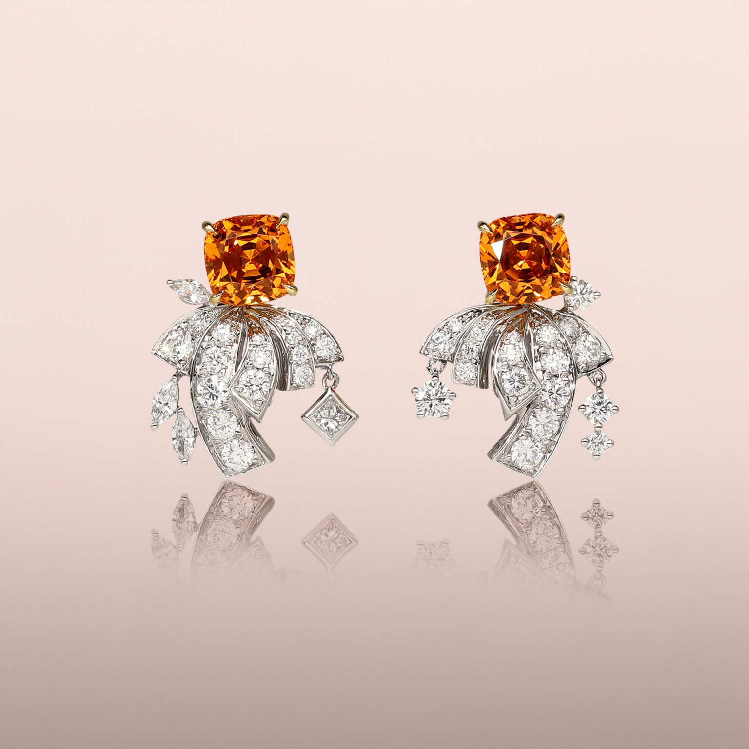 Mandarin Garnet Earrings with Diamond Jackets