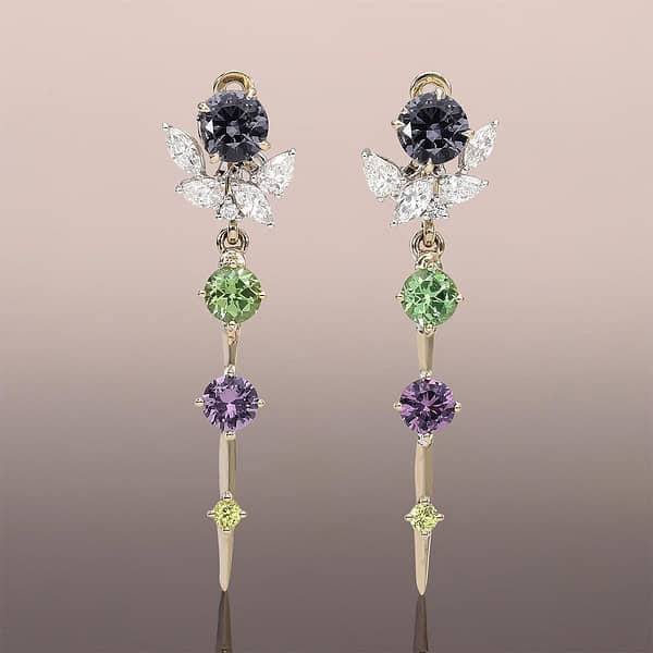 Grey Spinel Studs with Multi-Gem Wands