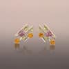 Linear Ray Earrings with Garnets and Sapphires