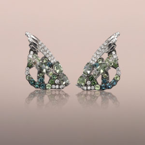 Butterfly Wing Earrings with Tourmalines, Sapphires, and Tanzanites